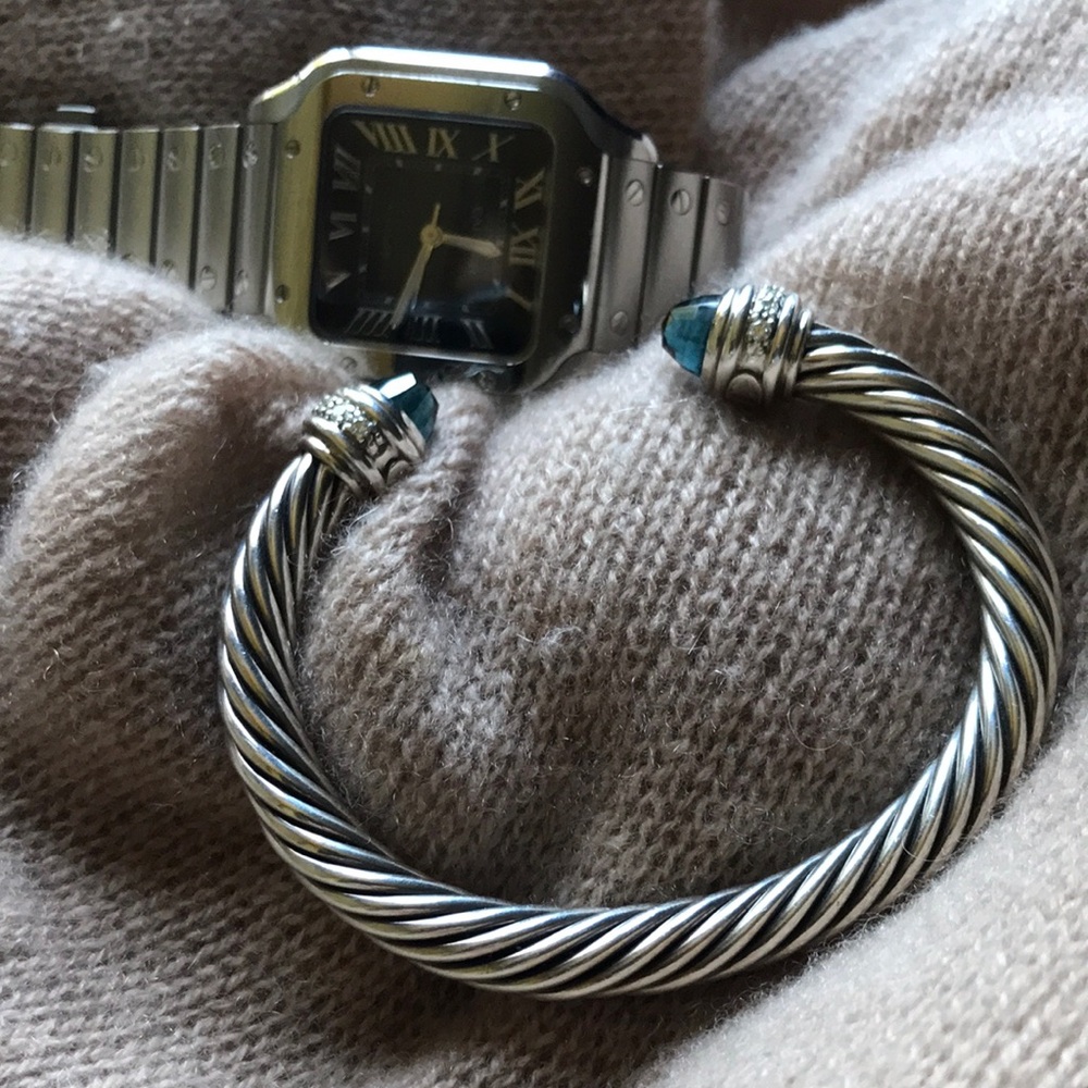 David Yurman cable Hampton blue topaz and diamonds bracelet.